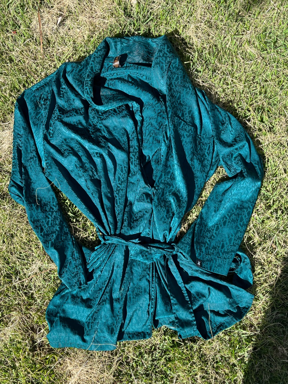 Savage X Fenty Teal Jacquard Satin Robe